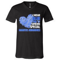 I Wear Blue For Someone Special Diabetes Awareness V-Neck T-Shirt