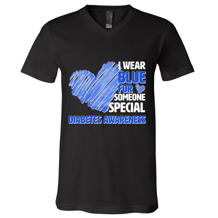 I Wear Blue For Someone Special Diabetes Awareness V-Neck T-Shirt