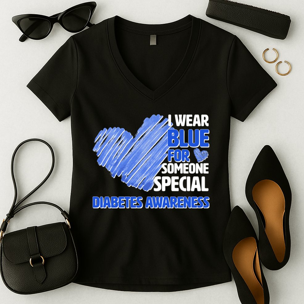 I Wear Blue For Someone Special Diabetes Awareness Women's V-Neck T-Shirt