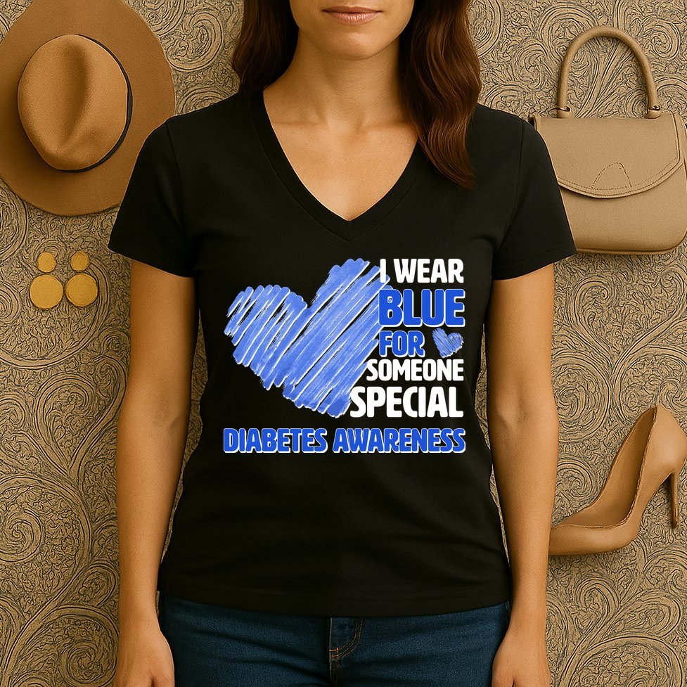 I Wear Blue For Someone Special Diabetes Awareness Women's V-Neck T-Shirt