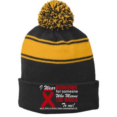 I Wear Burgundy Multiple Myeloma  Stripe Pom Pom Beanie