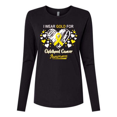 I Wear Gold For Childhood Cancer Awareness  Womens Cotton Relaxed Long Sleeve T-Shirt