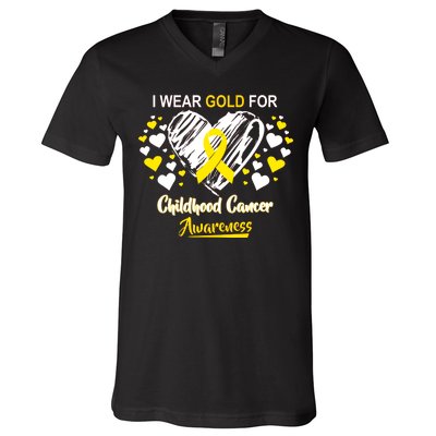 I Wear Gold For Childhood Cancer Awareness  V-Neck T-Shirt