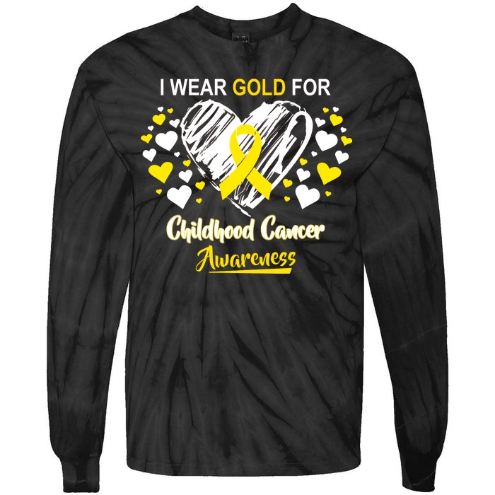 I Wear Gold For Childhood Cancer Awareness  Tie-Dye Long Sleeve Shirt