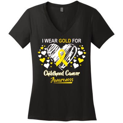 I Wear Gold For Childhood Cancer Awareness  Women's V-Neck T-Shirt