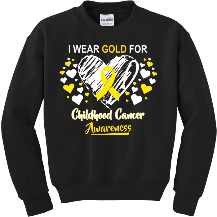 I Wear Gold For Childhood Cancer Awareness  Kids Sweatshirt