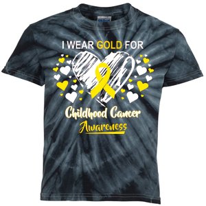 I Wear Gold For Childhood Cancer Awareness  Kids Tie-Dye T-Shirt