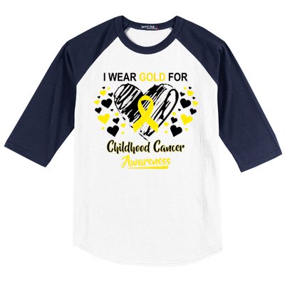 I Wear Gold For Childhood Cancer Awareness  Baseball Sleeve Shirt