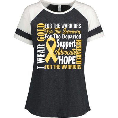 I Wear Gold For Childhood Cancer Awareness 1 Enza Ladies Jersey Colorblock Tee