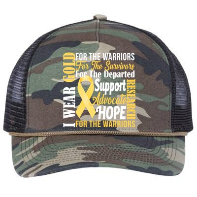 I Wear Gold For Childhood Cancer Awareness 1 Retro Rope Trucker Hat Cap