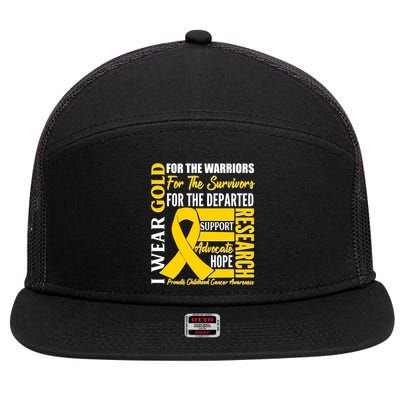 I Wear Gold Promote Childhood Cancer Awareness 7 Panel Mesh Trucker Snapback Hat