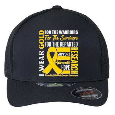 I Wear Gold Promote Childhood Cancer Awareness Flexfit Unipanel Trucker Cap