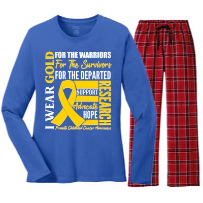 I Wear Gold Promote Childhood Cancer Awareness Women's Long Sleeve Flannel Pajama Set 