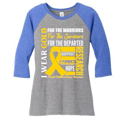 I Wear Gold Promote Childhood Cancer Awareness Women's Tri-Blend 3/4-Sleeve Raglan Shirt