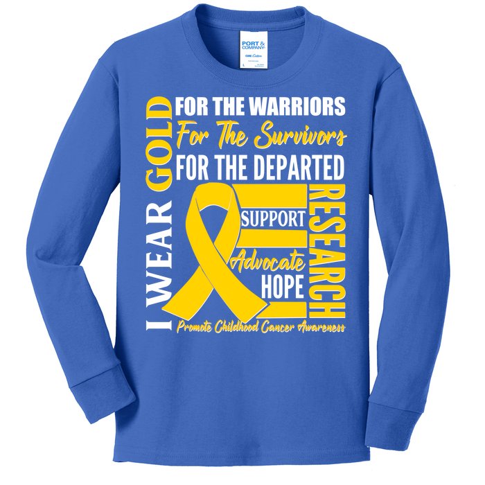 I Wear Gold Promote Childhood Cancer Awareness Kids Long Sleeve Shirt