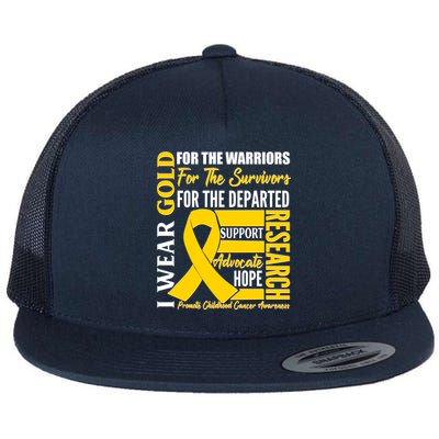 I Wear Gold Promote Childhood Cancer Awareness Flat Bill Trucker Hat