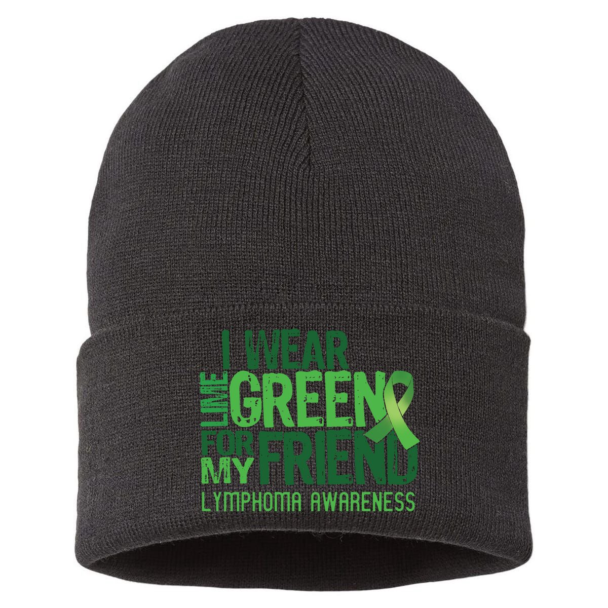 I Wear Lime Green For My Friend Lymphoma Awareness Sustainable Knit Beanie