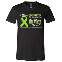 I Wear Lime Green Non-Hodgkin's Lymphoma V-Neck T-Shirt