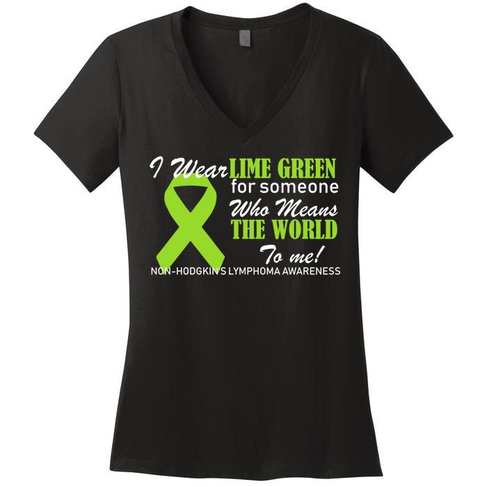 I Wear Lime Green Non-Hodgkin's Lymphoma Women's V-Neck T-Shirt