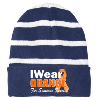 I Wear Orange For Someone I Love Leukemia Striped Beanie with Solid Band