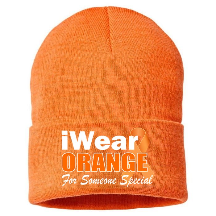 I Wear Orange For Someone I Love Leukemia Sustainable Knit Beanie