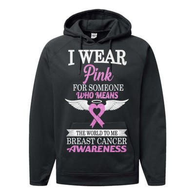 I Wear Pink Angel Breast Cancer Awareness Performance Fleece Hoodie