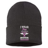 I Wear Pink Angel Breast Cancer Awareness Sustainable Knit Beanie