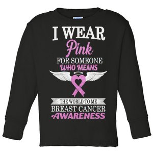 I Wear Pink Angel Breast Cancer Awareness Toddler Long Sleeve Shirt