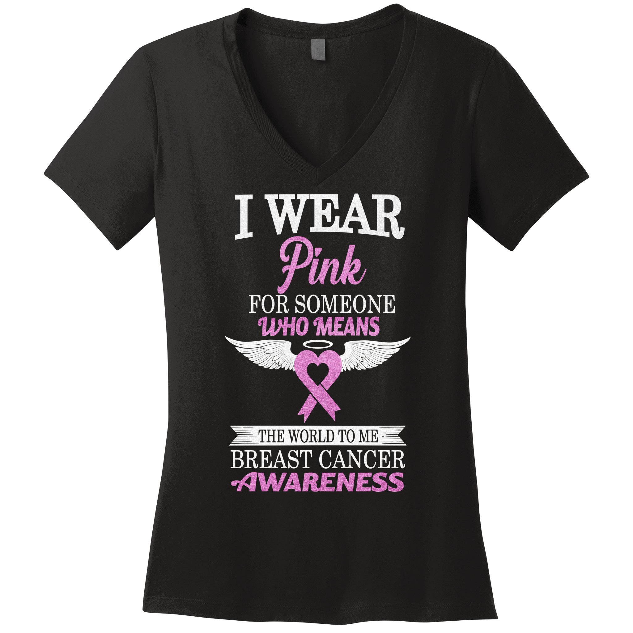 I Wear Pink Angel Breast Cancer Awareness Women's V-Neck T-Shirt
