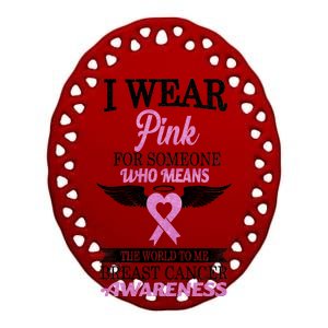 I Wear Pink Angel Breast Cancer Awareness Ceramic Oval Ornament