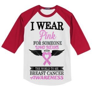 I Wear Pink Angel Breast Cancer Awareness Kids Colorblock Raglan Jersey