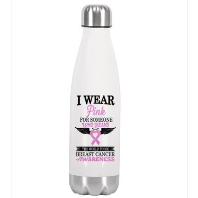 I Wear Pink Angel Breast Cancer Awareness Stainless Steel Insulated Water Bottle