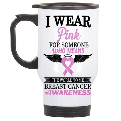 I Wear Pink Angel Breast Cancer Awareness Stainless Steel Travel Mug