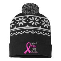 I Wear Pink For My Mom Breast Cancer Awareness USA-Made Snowflake Beanie