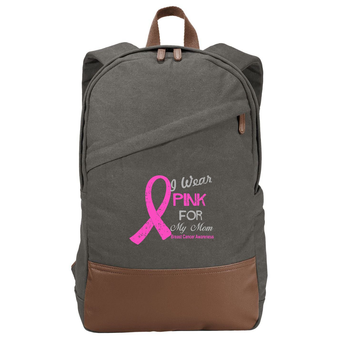 I Wear Pink For My Mom Breast Cancer Awareness Cotton Canvas Backpack
