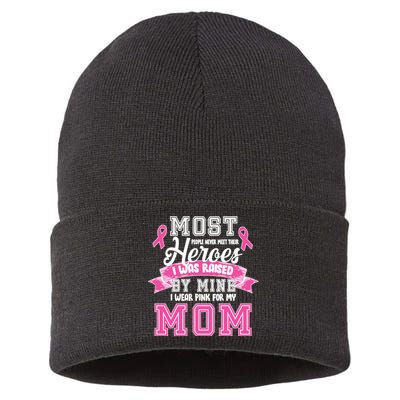 I Wear Pink For My Mom My Hero-Breast Cancer Awareness Sustainable Knit Beanie