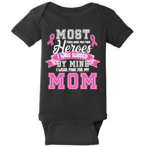 I Wear Pink For My Mom My Hero-Breast Cancer Awareness Baby Bodysuit