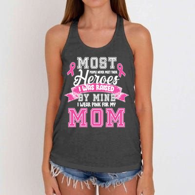 I Wear Pink For My Mom My Hero-Breast Cancer Awareness Women's Knotted Racerback Tank