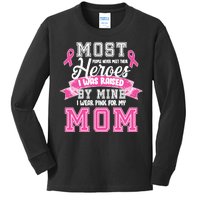 I Wear Pink For My Mom My Hero-Breast Cancer Awareness Kids Long Sleeve Shirt