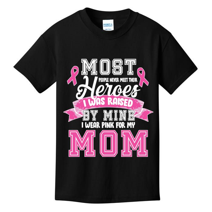 I Wear Pink For My Mom My Hero-Breast Cancer Awareness Kids T-Shirt