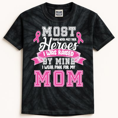 I Wear Pink For My Mom My Hero-Breast Cancer Awareness Kids Tie-Dye T-Shirt