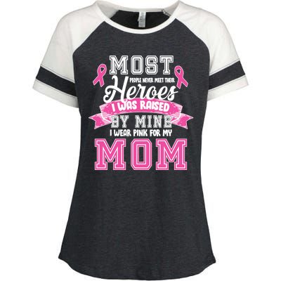 I Wear Pink For My Mom My Hero-Breast Cancer Awareness Enza Ladies Jersey Colorblock Tee