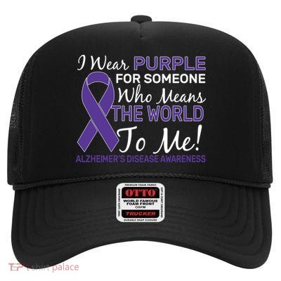 I Wear Purple Alzheimer's Disease Awareness High Crown Mesh Back Trucker Hat