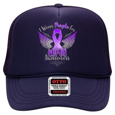 I Wear Purple For Lupus Awareness High Crown Mesh Back Trucker Hat