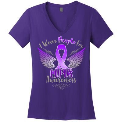 I Wear Purple For Lupus Awareness Women's V-Neck T-Shirt