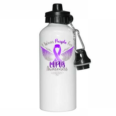 I Wear Purple For Lupus Awareness Aluminum Water Bottle 