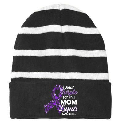 I Wear Purple For My Mom Lupus Awareness Striped Beanie with Solid Band