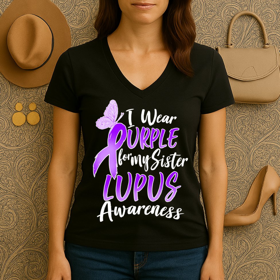 I Wear Purple For MY Sister Lupus Awareness Women's V-Neck T-Shirt
