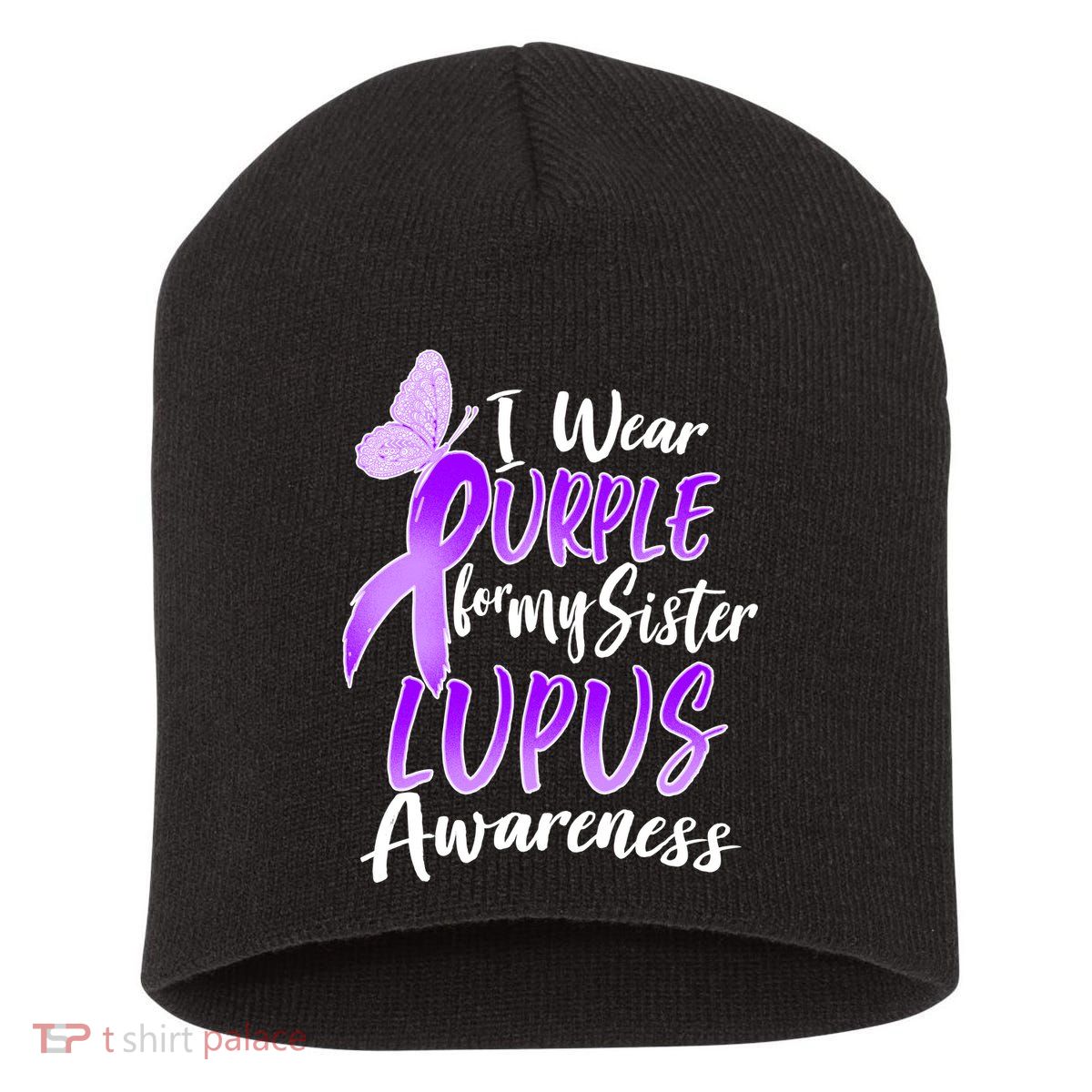 I Wear Purple For MY Sister Lupus Awareness Short Acrylic Beanie