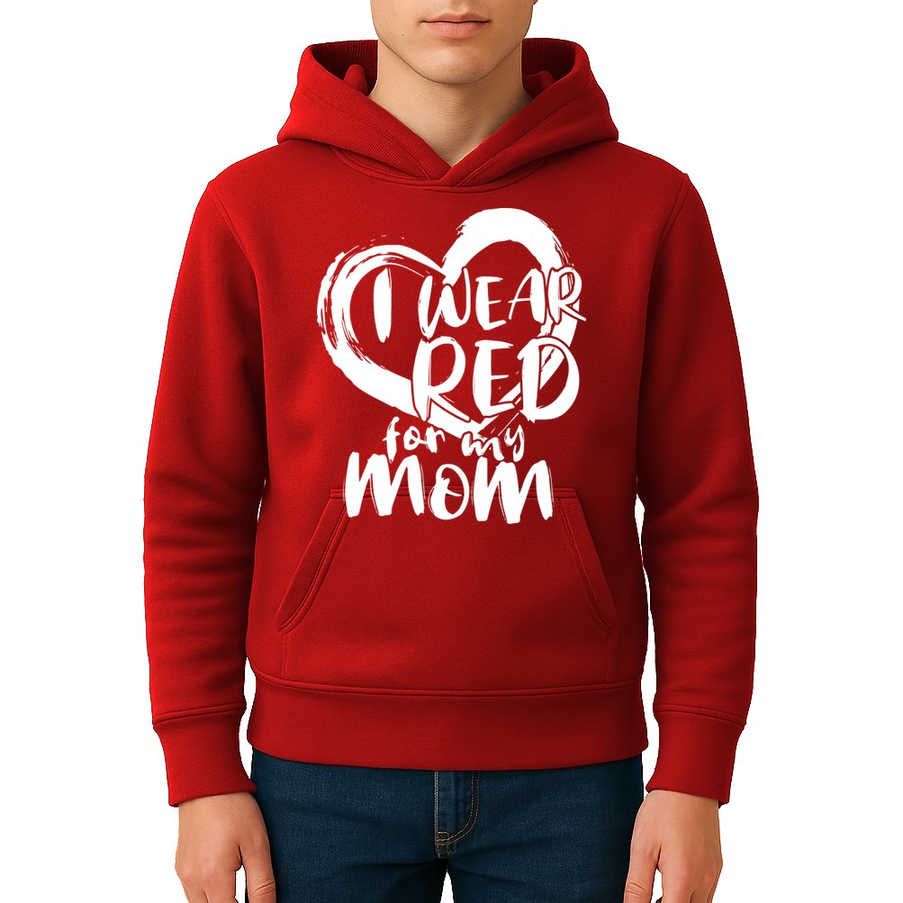 I Wear Red For My Mom Heart disease Awareness Kids Hoodie
